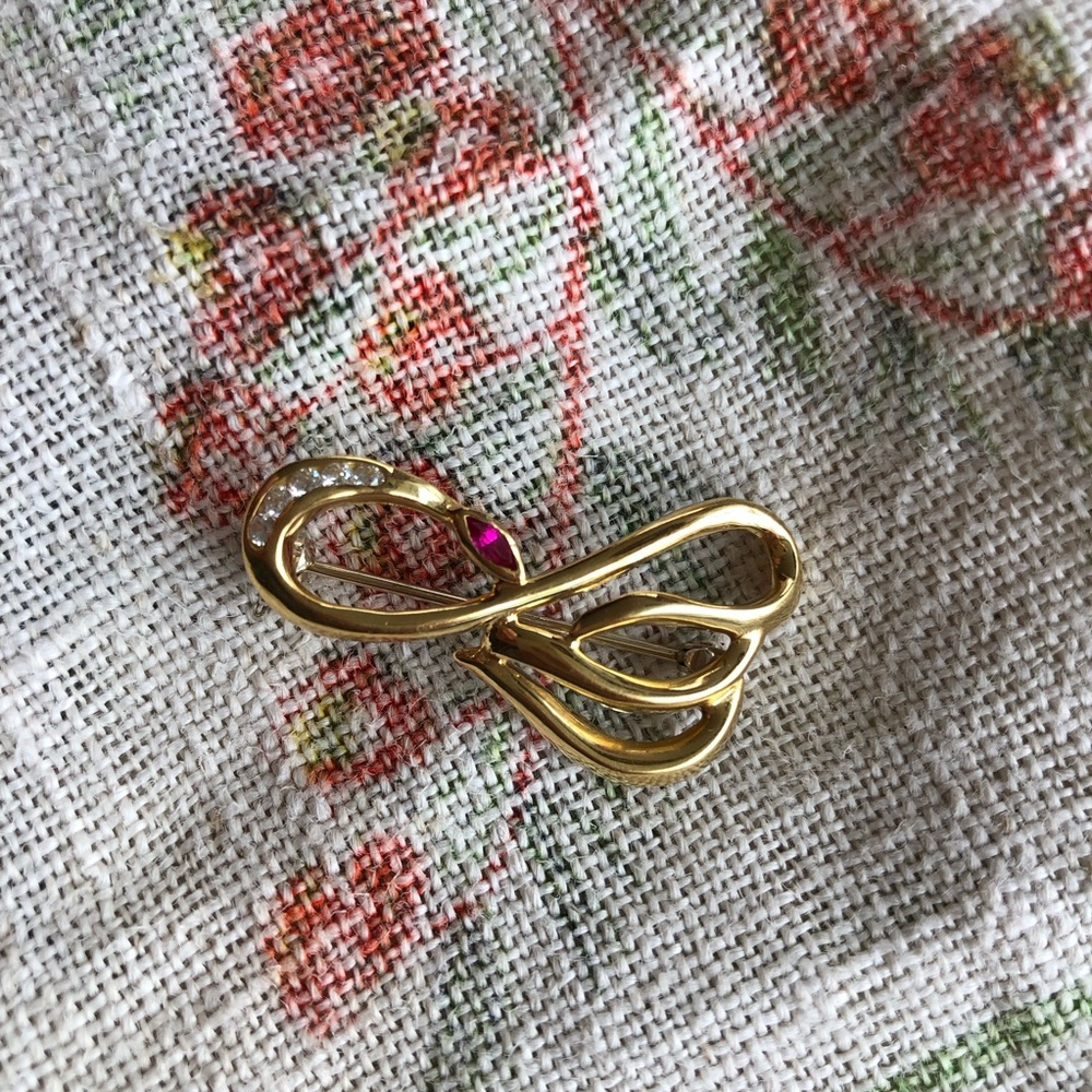 18k solid gold modernist snake brooch